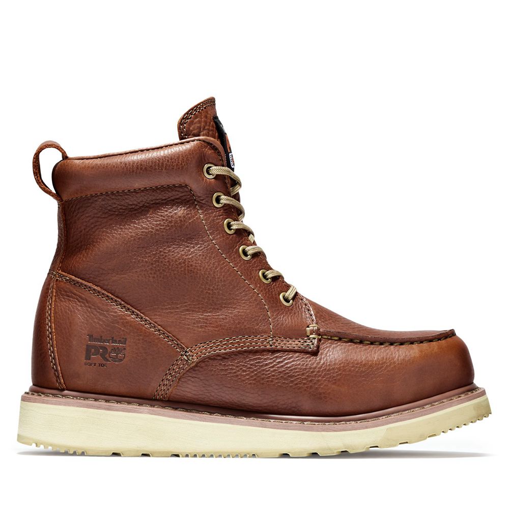 Botas Pro Timberland Argentina Hombre - Pro 6" Soft Toe Wedge - Marrones - GBOCVA-610